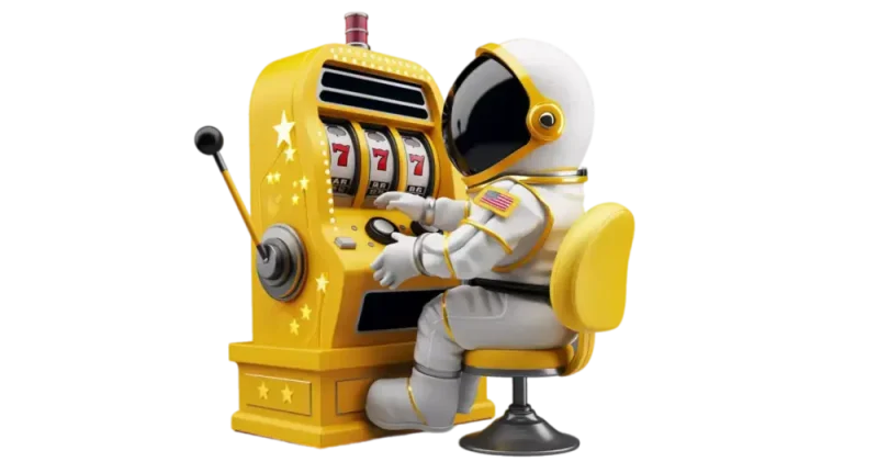 astronaut in a white spacesuit sitting on a yellow chair